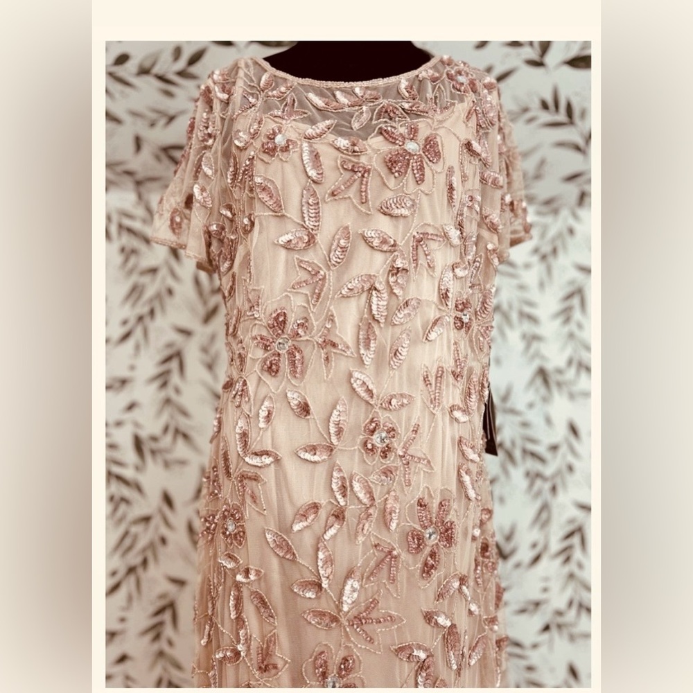 NWT by Adrianna Papell, Blush Beaded Tulle Gown Sz 14, Perfect for Wedding, Prom - Picture 5 of 9